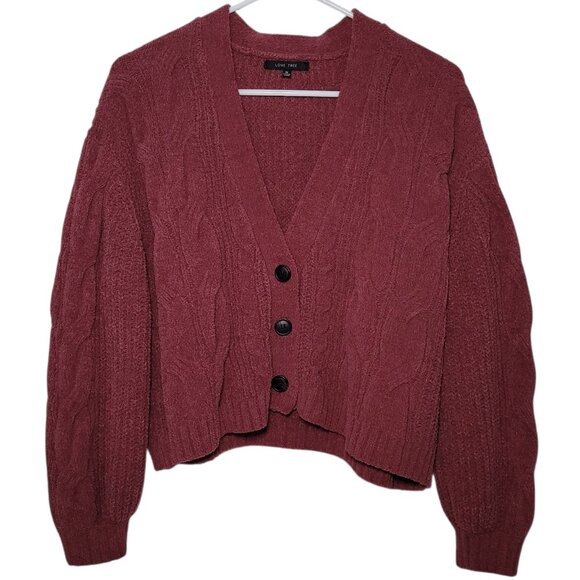 Women's Burgundy Boxy Oversized Cable Knit Button-Up Cardigan Size Medium - Picture 10 of 10